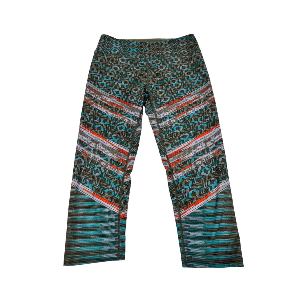 prAna Roxanne Capri Leggings Green Tribe Geometric Athletic Yoga Pants Medium